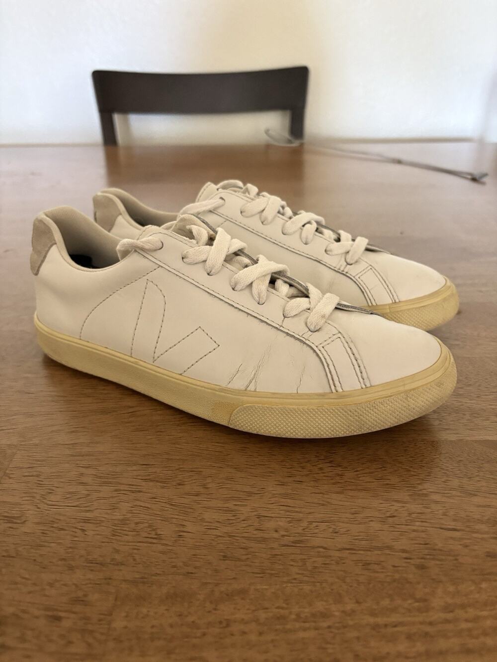 VEJA Esplar Leather Sneakers Women's Size 6 White Low Top Lace Up Shoes